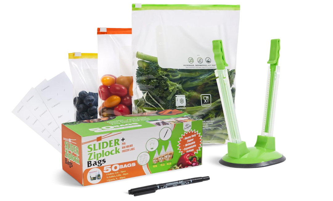 Reusable Ziplock Food Storage Bags (50PCS) – Leakproof, BPA Free & Reusable