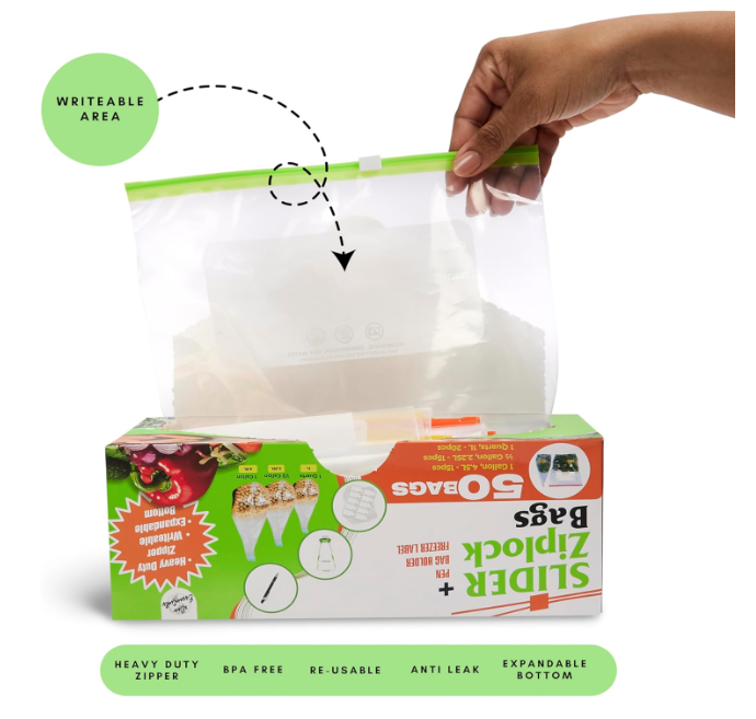 Reusable Ziplock Food Storage Bags (50PCS) – Leakproof, BPA Free & Reusable