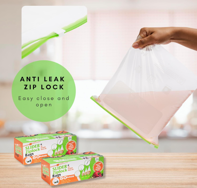 Reusable Ziplock Food Storage Bags (50PCS) – Leakproof, BPA Free & Reusable